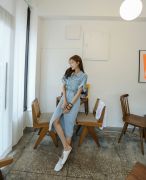 THỜI TRANG HÀN QUỐC - Back Cutout Midi Denim Dress