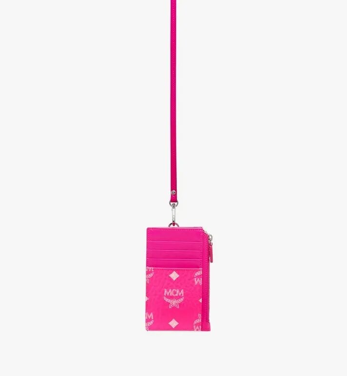 VÍ MCM Mini - LANYARD CARD HOLDER IN VISETOS - Neon Pink