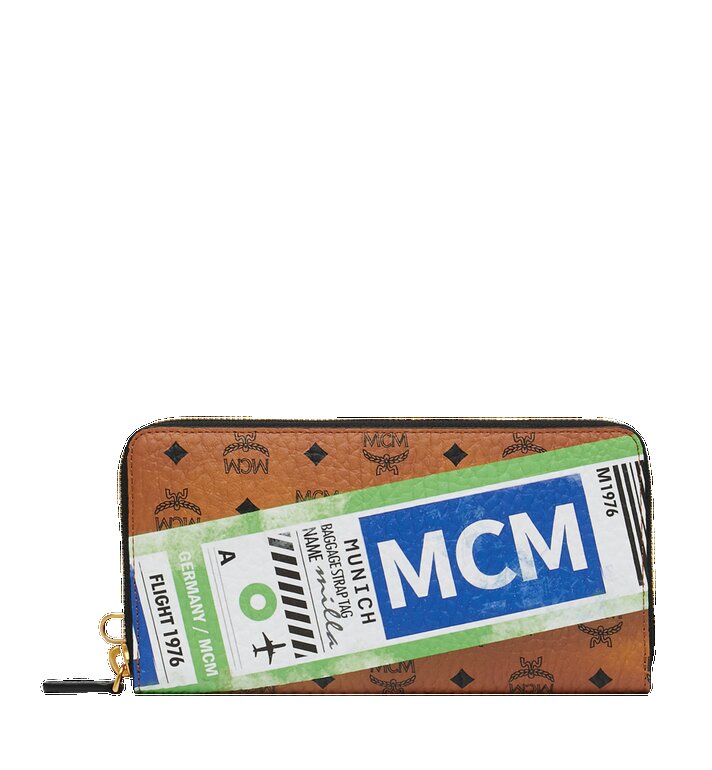 Túi MCM Large - Wristlet Zip Wallet in Flight Print Visetos - Cognac
