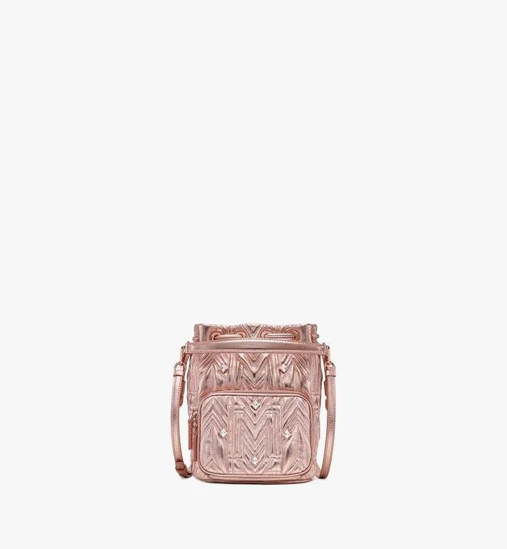 MCM MINI ESSENTIAL DRAWSTRING IN CRYSTAL QUILTED LEATHER - CHAMPAGNE GOLD MONOGRAM LEATHER