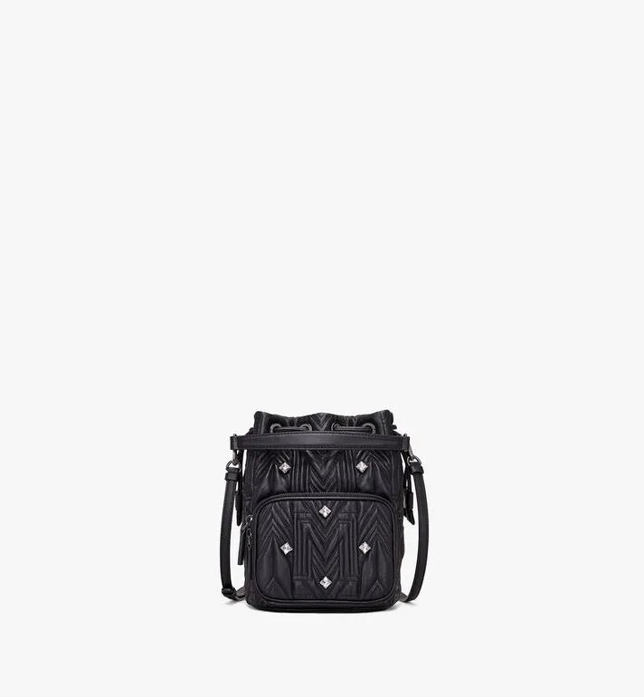 MCM MINI ESSENTIAL DRAWSTRING IN CRYSTAL QUILTED LEATHER - BLACK MONOGRAM LEATHER