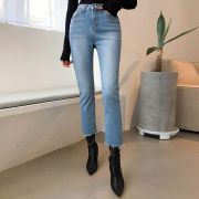 THỜI TRANG HÀN QUỐC - Raw Hem Slim Fit Cropped Jeans