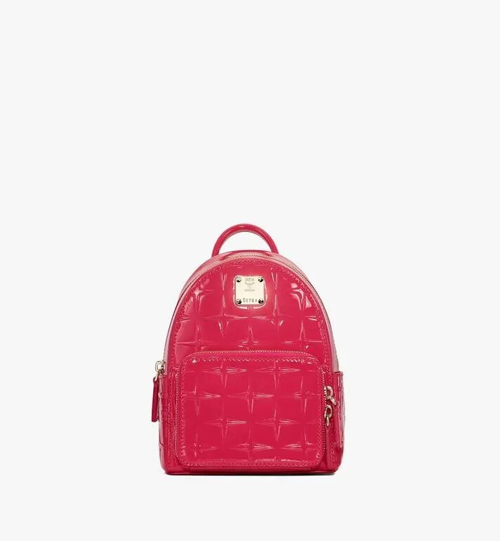 BALO MCM STARK BEBE DIAMOND BACKPACK IN MONOGRAM LEATHER - Teaberry (Red)