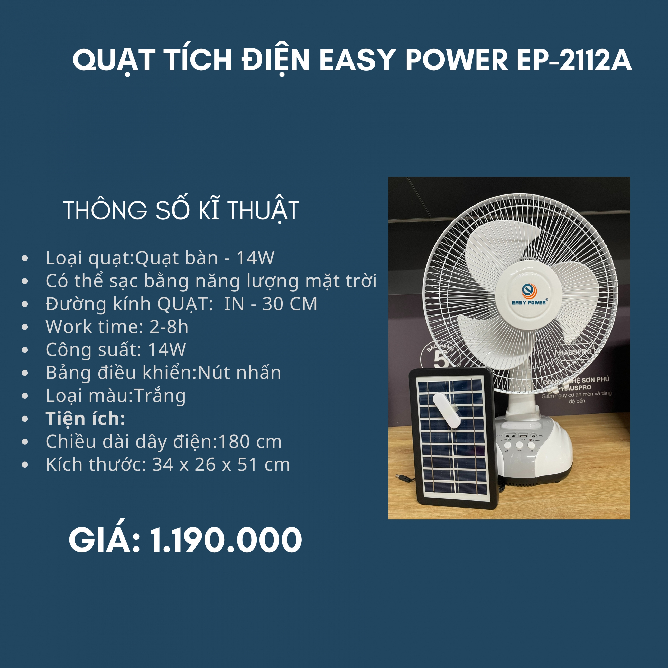 Quạt tích điện Easy Power EP-2112A