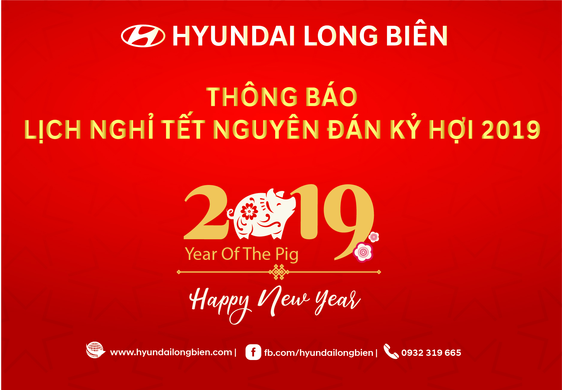 Thông báo LỊCH NGHỈ TẾT NGUYÊN ĐÁN KỶ HỢI 2019  - Hyundai Long Biên