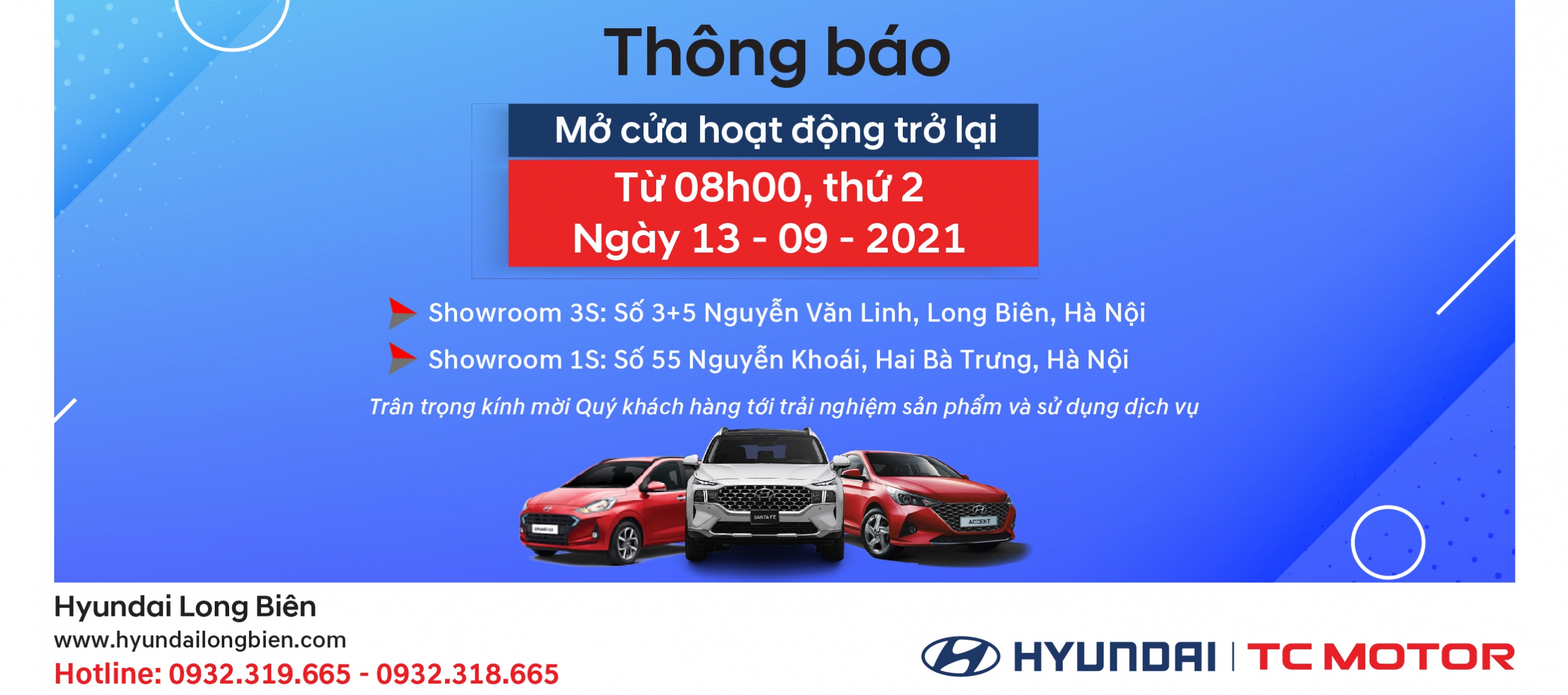 Hyundai Long Biên thông báo lịch làm việc trở lại