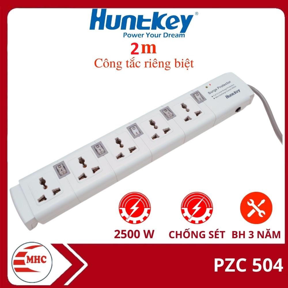Ổ cắm điện chống sét Huntkey PZC504 5 ổ chống sét, có đèn báo, công tắc riêng