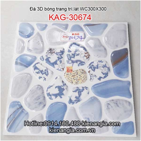 Đá sỏi 3D bóng 300x300 lát WC,trang trí KAG-30674