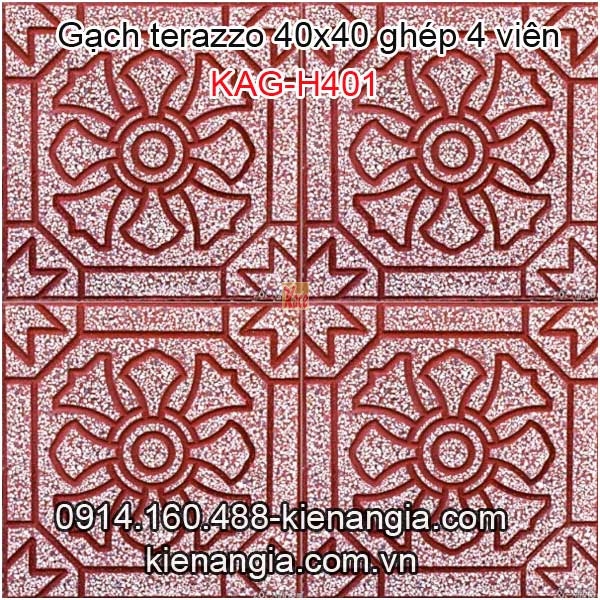 Gạch vỉa hè Terrazzo hoa thị màu đỏ 400x400 KAG-H401