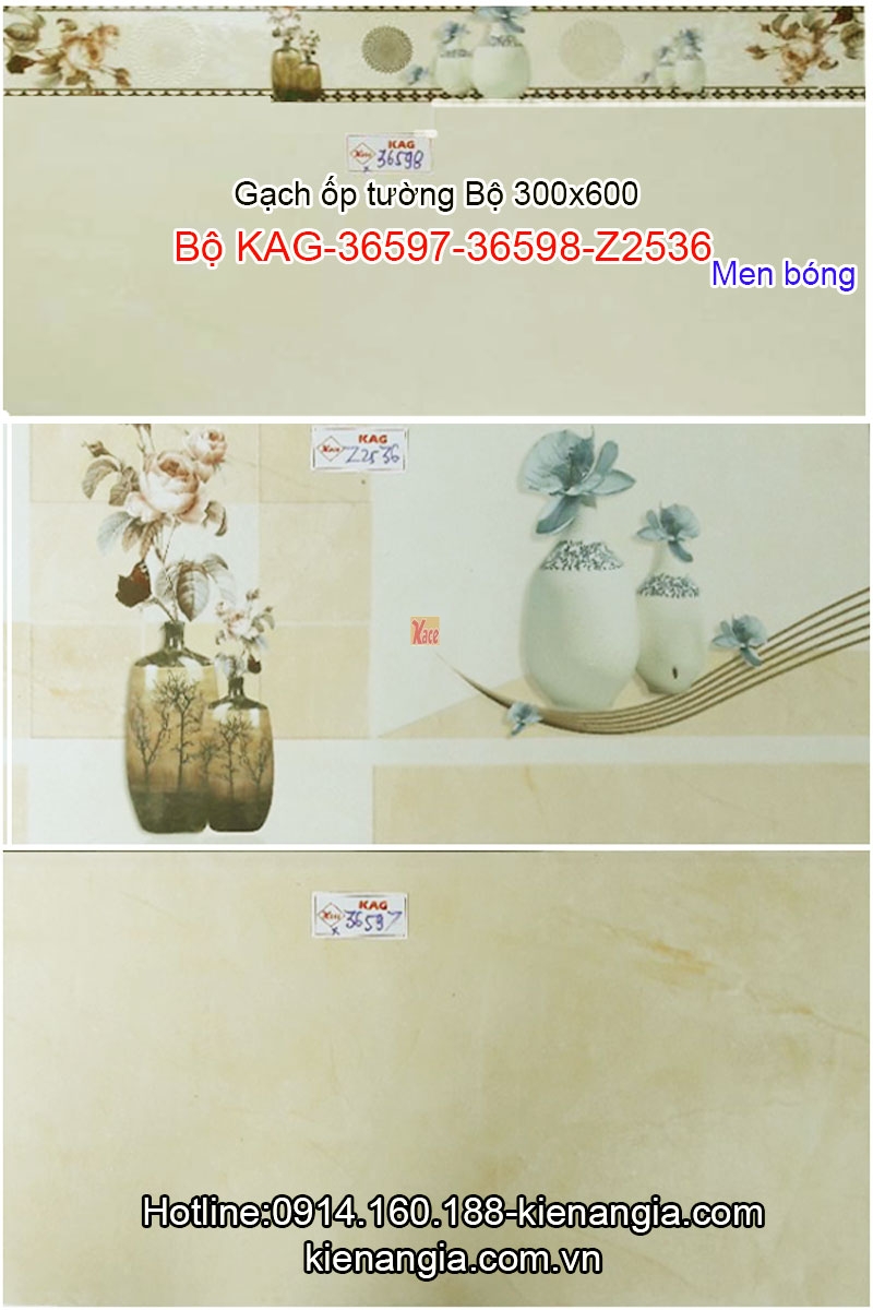 Gạch men bóng ốp tường phòng ăn 30x60 Bộ KAG-36597-36598-Z2536