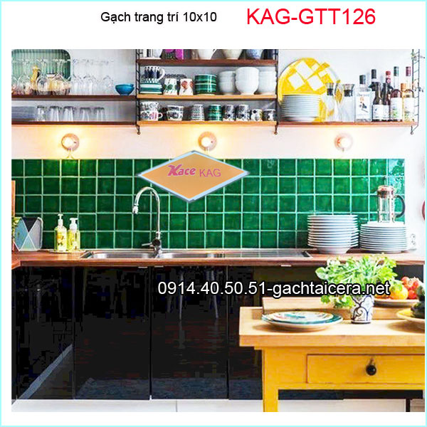 Gạch thẻ trang trí 10x10 màu xanh lá cây KAG-GTT126