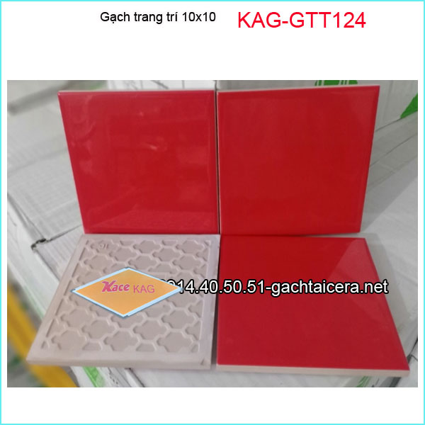 Gạch thẻ trang trí 10x10 màu đỏ cam KAG-GTT124