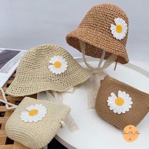 Set mũ túi cói hoa cúc trẻ em từ 2 - 5 tuổi