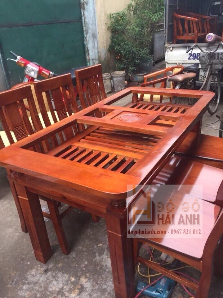 Bộ bàn ghế ăn gỗ xoan ta 2 tầng 6 ghế Giá Siêu Rẻ tại Hà Nội