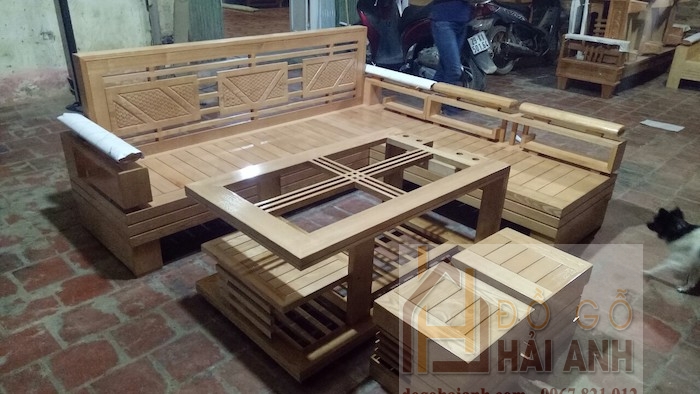 Sofa gỗ chữ L đẹp - Bàn ghế gỗ hình chữ L giá rẻ - chất lượng