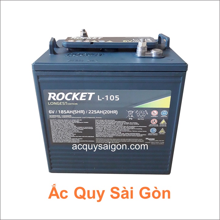 Nhà phân phối Ắc Quy Sài Gòn tại Tp.HCM Chuyên cung cấp các loại bình ắc quy Rocket L-105 chất lượng cao cho xe diện sân golf, xe chà sàn, xe nâng...
