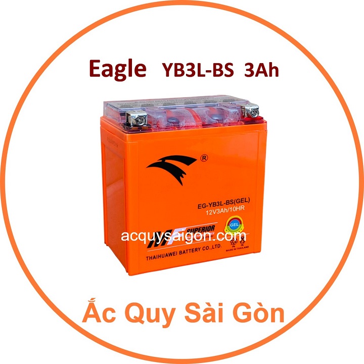 Nhà Phân Phối Ắc Quy Sài Gòn | Chuyên cung cấp sỉ và lẻ các loại bình ắc quy xe máy Eagle YB3L-BS 3Ah (3.2Ah 20hr) chất lượng tốt nhất, nhập khẩu 100% từ Thái Lan, giao hàng nhanh chóng với giá rẻ, cạnh tranh nhất.