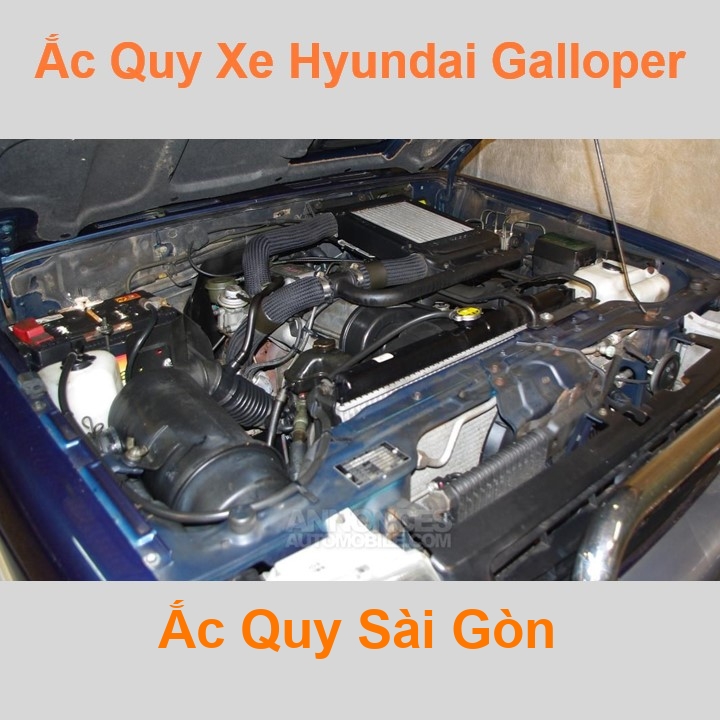 Bình ắc quy cho xe Hyundai Galloper (2009 – 2016) có công suất tầm 90Ah (cọc nổi – thuận) với các mã bình ắc quy phổ biến như 105D31R, 115D31R, 120D31R Bình acquy oto Hyundai Galloper có kích thước khoảng Dài 31cm * Rộng 17,5cm * Cao 22,5cm Ắc Quy Sài Gòn