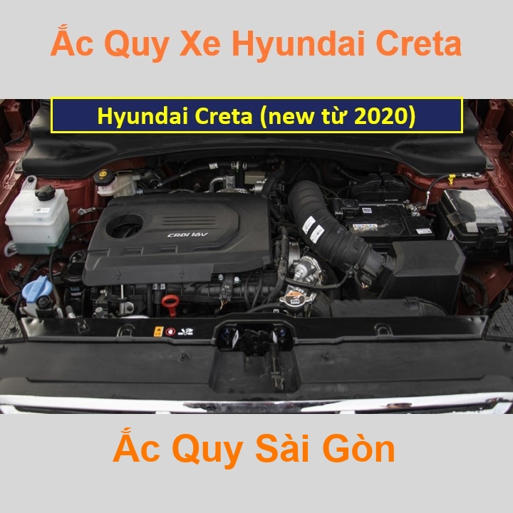 Bình ắc quy cho xe Hyundai Creta / ix25 (2020 đến nay) có công suất tầm 60Ah, 62Ah (cọc chìm – nghịch) với các mã bình ắc quy như Din60, Din62 acquy oto Hyundai Creta/ix25 có kích thước khoảng Dài 24cm * Rộng 17,5cm * Cao 19cm Ắc Quy Sài Gòn