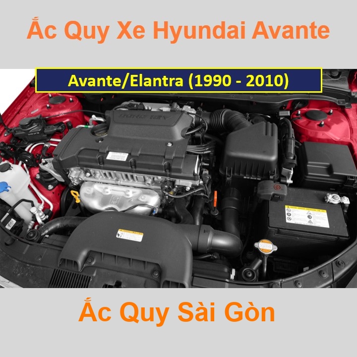 Bình ắc quy cho xe Hyundai Avante (1999 – 2010) có công suất tầm 60Ah, 65Ah (cọc nổi - nghịch) với các mã bình ắc quy phổ biến như 55D23L, 75D23L, 85D23L Bình acquy oto Hyundai Avante/Elantra (1999 – 2010) có kích thước khoảng Dài 23cm * Rộng 17,5cm * Cao 22,5cm