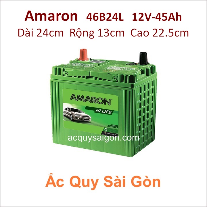Nhà Phân Phối Ắc Quy Sài Gòn chuyên thay bình ắc quy xe ô tô Amaron 46B24L 45ah khô, kín khí, miễn bảo trì, hợp kim bạc