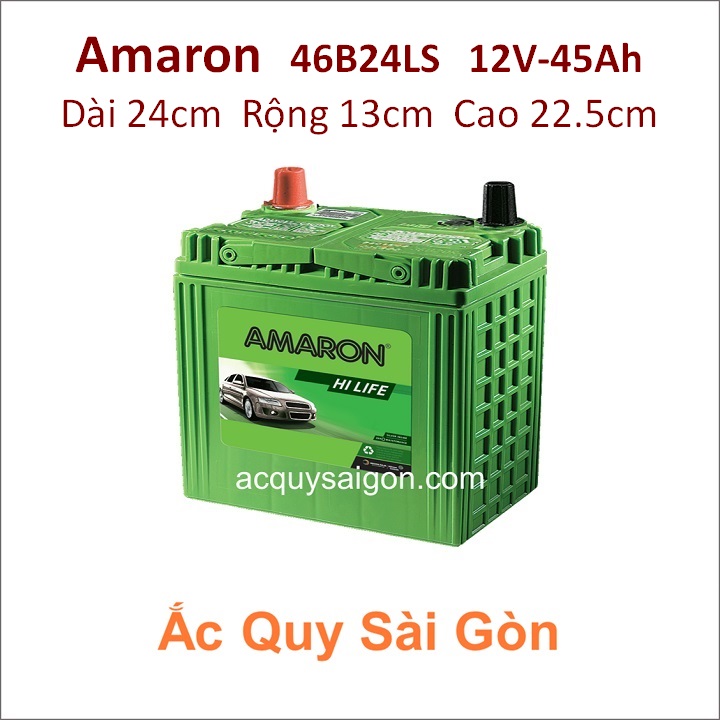 Nhà Phân Phối Ắc Quy Sài Gòn chuyên thay bình ắc quy xe ô tô Amaron 46B24LS 45ah khô, kín khí, miễn bảo trì, hợp kim bạc