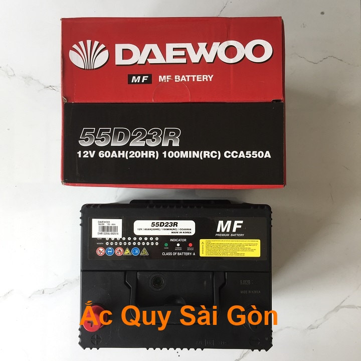 Ắc quy Daewoo 12V 60Ah 55D23R là sản phẩm chất lượng cao, nhập khẩu 100% từ Hàn Quốc, sản phẩm của tập đoàn thương mại lớn nhất của Hàn Quốc,