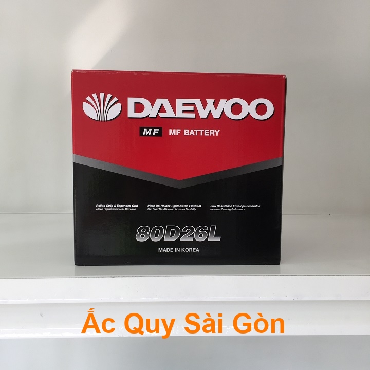 Binh acquy oto Daewoo 70Ah 80D26L kín khí (hay thường gọi là ắc quy khô) mang đến sự tiện lợi tối cao với tính năng chống tràn phi thường