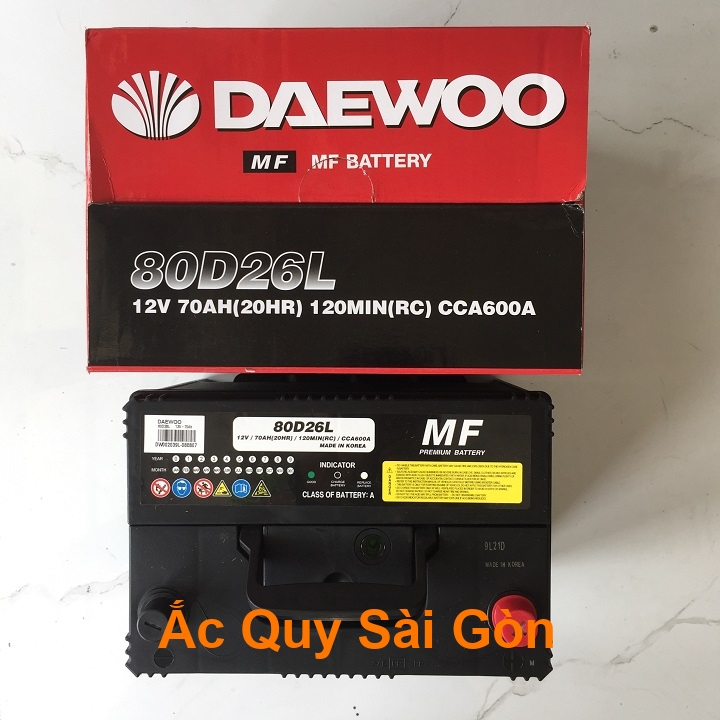 Ắc quy Daewoo 12V 70Ah 80D26L là sản phẩm chất lượng cao, nhập khẩu 100% từ Hàn Quốc, sản phẩm của tập đoàn thương mại lớn nhất của Hàn Quốc