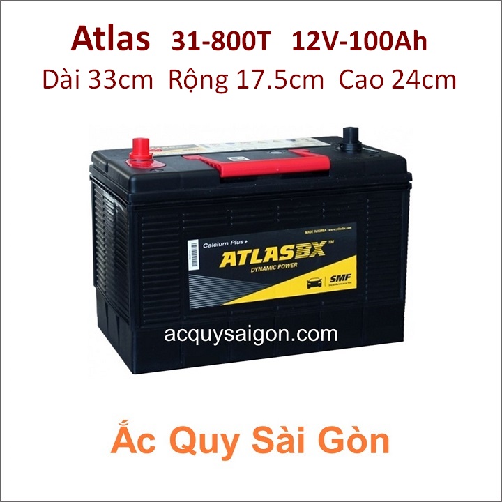 Ắc quy Atlas 31-800 100Ah - cọc chì - phù hợp với các dòng xe tải như Kia K2700, Thaco Ollin...