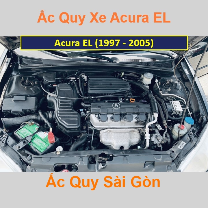 Vị trí bình ắc quy xe Acura EL nằm ở dưới nắp ca pô, phía trước máy, bên phụ.