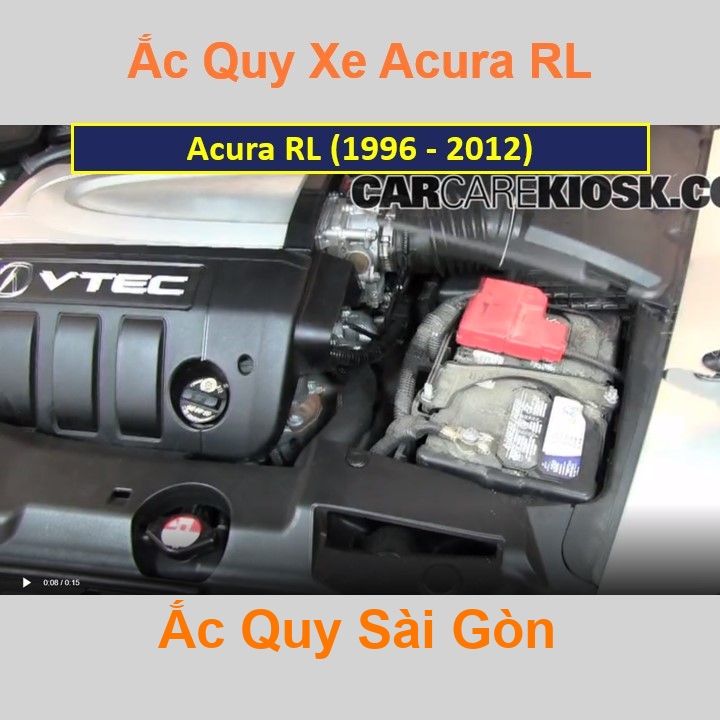 Vị trí bình ắc quy Acura RL nằm ở dưới nắp ca pô, trước khoang máy, phía bên tài.