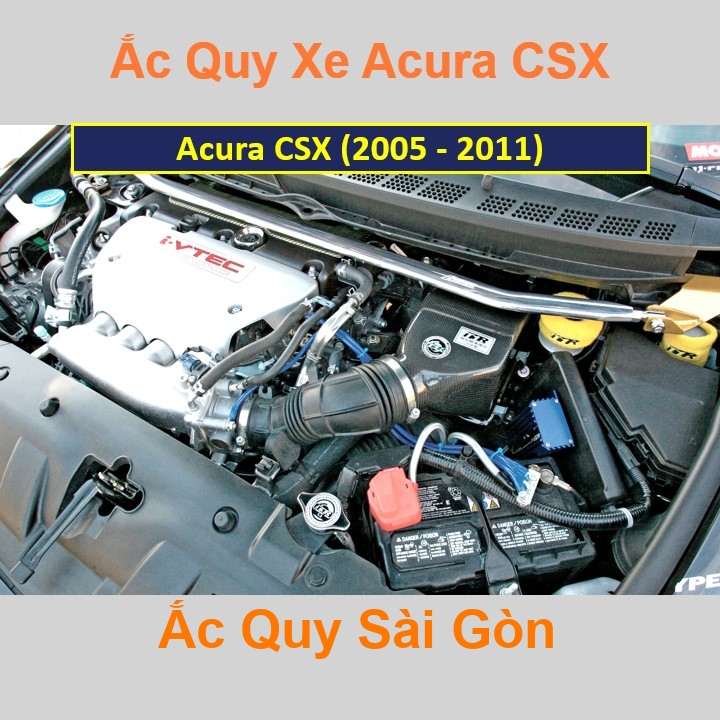Vị trí bình ắc quy xe Acura CSX nằm ở dưới nắp ca pô, phía trước máy, bên tài.