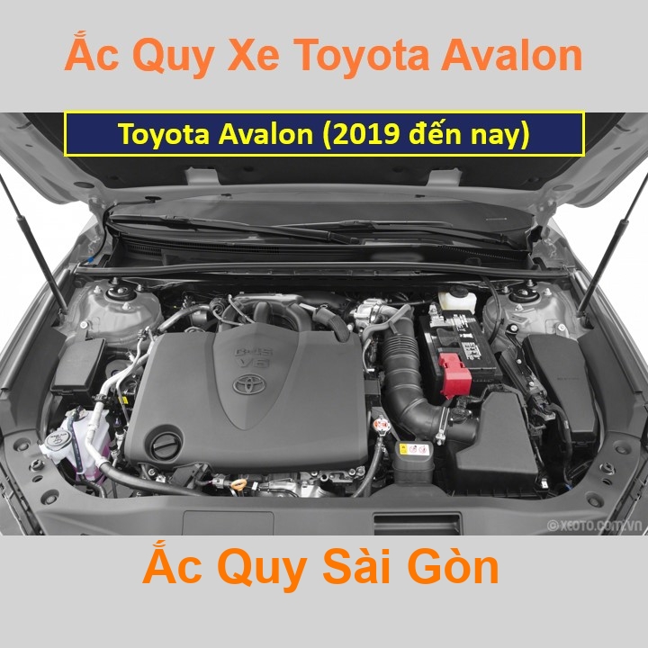 Vị trí bình ắc quy Toyota Avalon (2019 đến nay) nằm ở dưới nắp ca pô, bình nằm dọc phía sau máy, bên tài.