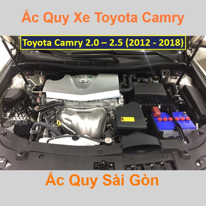 Vị trí bình ắc quy Toyota Camry nằm ở dưới nắp ca pô, bình nằm ngang phía trước máy, bên tài.