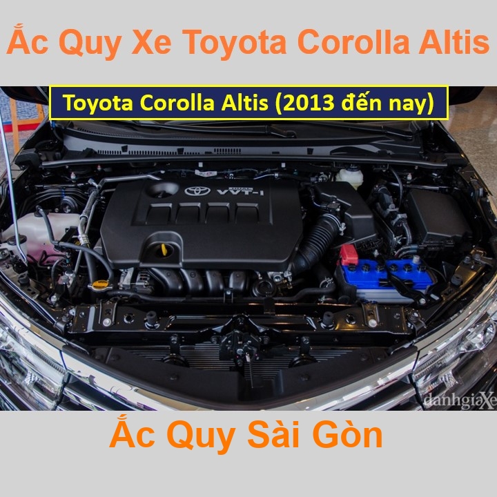 Vị trí bình ắc quy xe Toyota Corolla nằm ở dưới nắp ca pô, bình nằm ngang phía trước máy, bên tài.