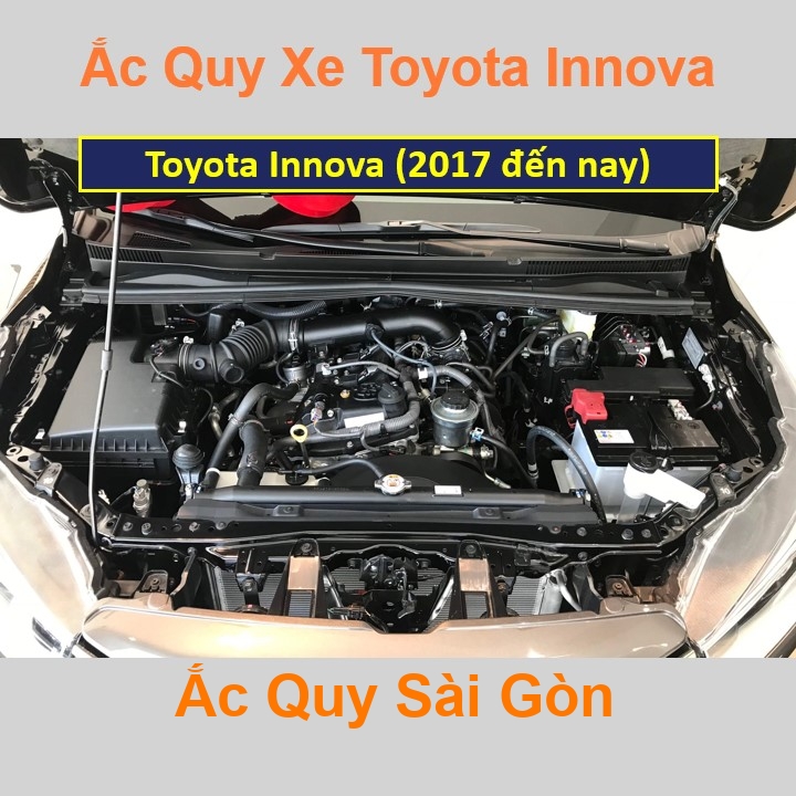 Vị trí bình ắc quy xe Toyota Innova nằm ở dưới nắp ca pô, bình nằm ngang phía trước máy, bên tài.