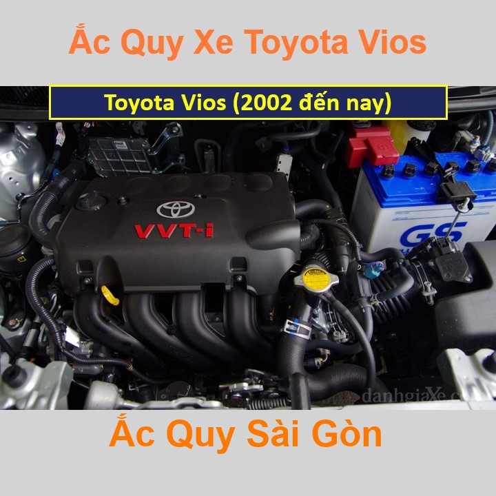 Vị trí bình ắc quy Toyota Vios ở dưới nắp ca pô, bình nằm ngang, phía sau máy, bên tài.