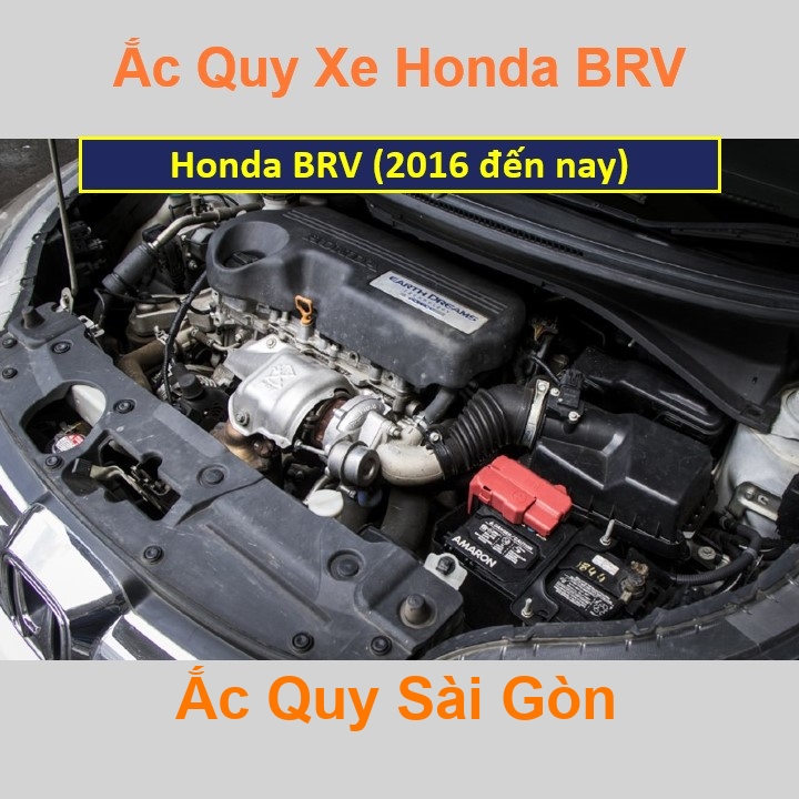 Vị trí bình ắc quy Honda BRV ở dưới nắp ca pô, bình nằm ngang, phía trước, bên tài.