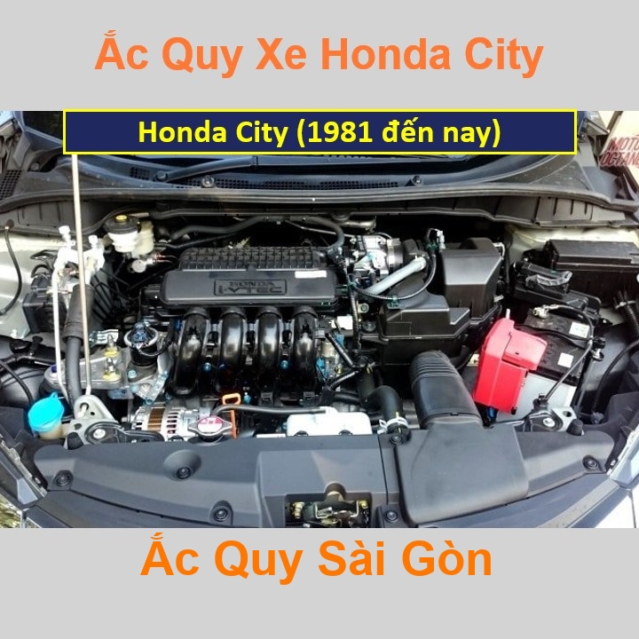 Vị trí bình ắc quy xe Honda City nằm ở dưới nắp ca pô, phía bên tài.