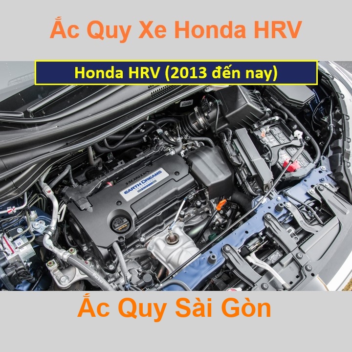 Vị trí bình ắc quy Honda HRV ở dưới nắp ca pô, bình nằm xéo, phía trước, bên tài.