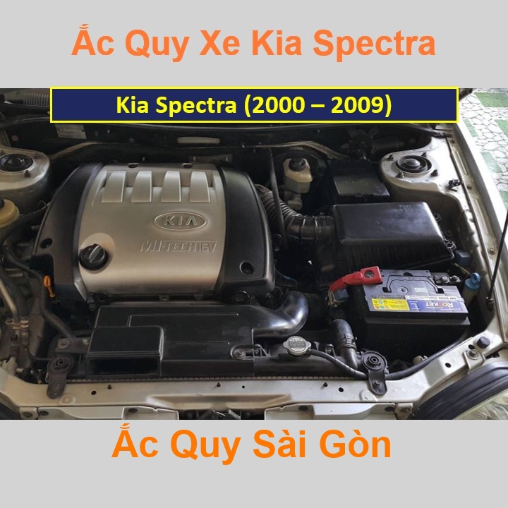 Vị trí bình ắc quy xe Kia Spectra nằm ở dưới nắp ca pô, bình nằm ngang phía trước, bên tài.
