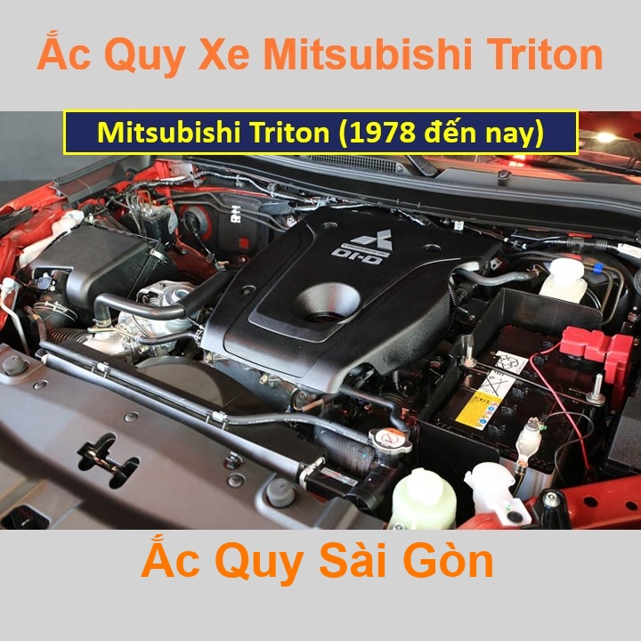 Vị trí bình ắc quy Mitsubishi Triton ở dưới nắp ca pô, bình nằm dọc giữa khoang máy, phía bên tài.