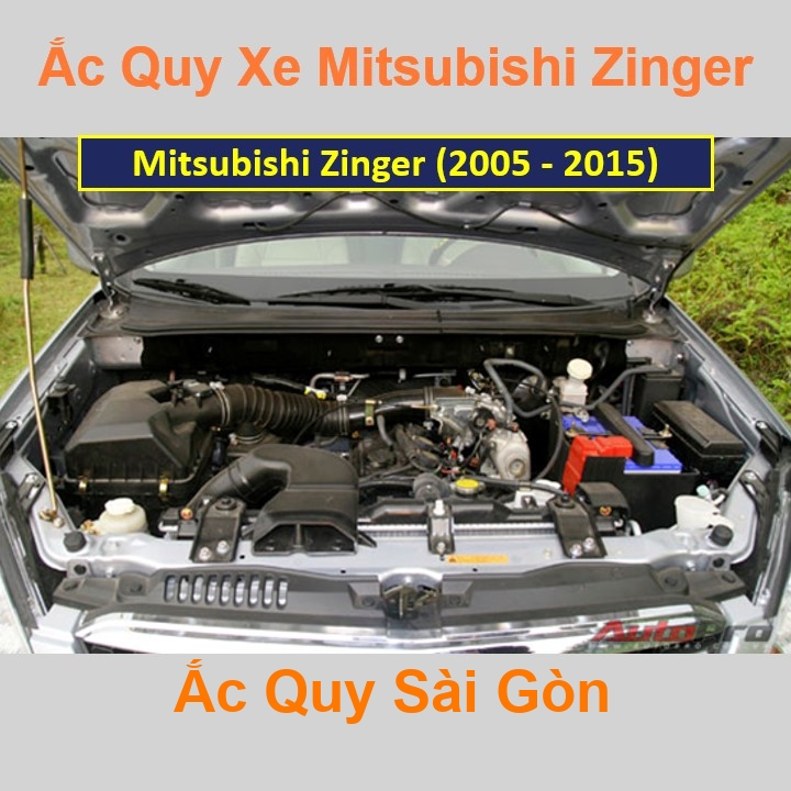 Vị trí bình ắc quy Mitsubishi Zinger (2005 - 2015) ở dưới nắp ca pô, bình nằm dọc giữa khoang máy, phía bên tài.