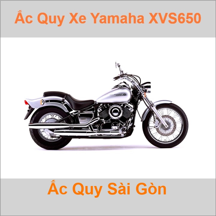 Bình ắc quy cho xe moto Yamaha XVS 650 649cc có công suất tầm 10Ah (10h) với các mã bình ắc quy phổ biến như YT12V-BS, YT12B-4