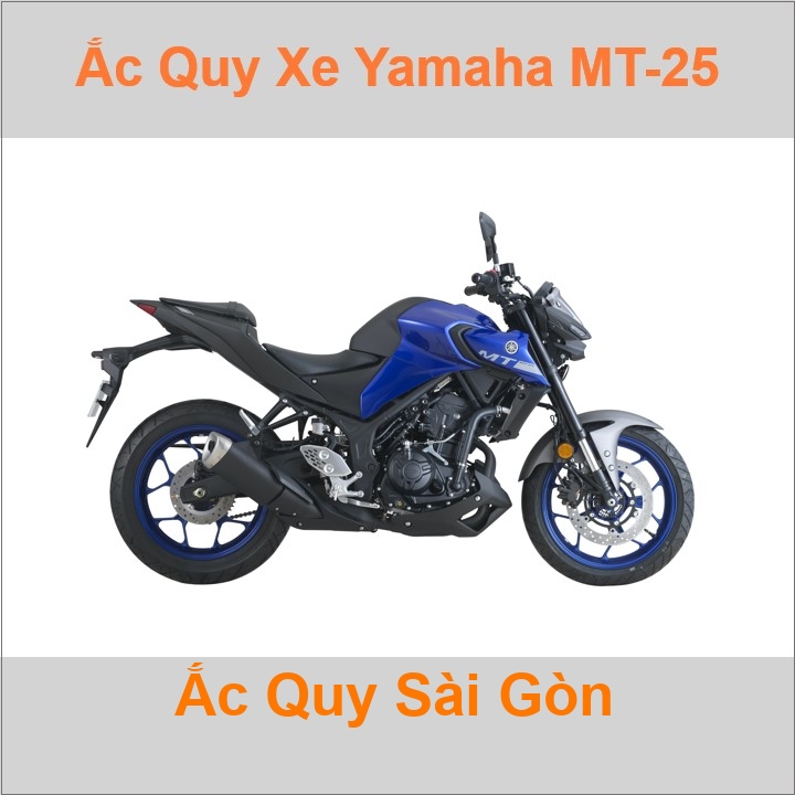 Bình ắc quy cho xe moto Yamaha MT-25 249cc có công suất tầm 7Ah (10h) với các mã bình ắc quy phổ biến như YTX7L-BS, TTZ8V