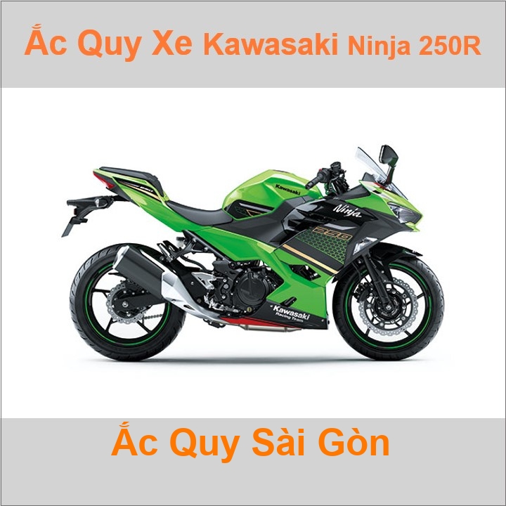 Bình ắc quy cho xe moto Kawasaki Ninja 250R (EX250J) 249cc có công suất tầm 8Ah, 9Ah (10h) với các mã bình ắc quy phổ biến như YTX9-BS