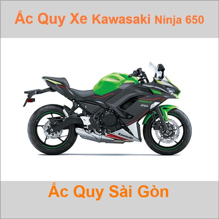 Bình ắc quy cho xe moto Kawasaki Ninja 650R 649cc có công suất tầm 10Ah, 12Ah (10h) với các mã bình ắc quy phổ biến như YTX12-BS 