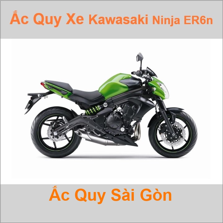 Bình ắc quy cho xe moto Kawasaki ER-6n 649cc có công suất tầm 10Ah, 12Ah (10h) với các mã bình ắc quy phổ biến như YTX12-BS 