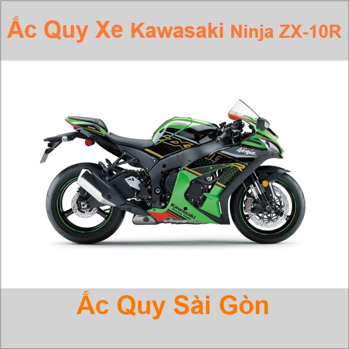 Bình ắc quy cho xe moto Kawasaki Ninja ZX-10R 998cc có công suất tầm 10Ah (10h) với các mã bình ắc quy phổ biến như YT12B-BS, YT12B-4